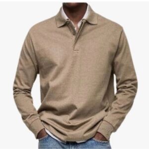 “New” Men's Long-Sleeve Polo Shirt in Tan